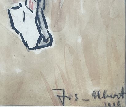 ALBERT (Jos). "舞者"（1916年）。纸上水彩、墨水和水粉画，有日期，右下角有签名，装在木框里，有垫子。画框尺寸：71.5 x 37.5厘米；主题：55.5...