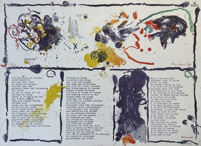 ALECHINSKY (Pierre) et DOTREMONT (Christian). "Abstrates"（1973）。锌画原稿和多特雷蒙的 "手稿 "和签名的转印，在胶印纸上彩色印刷。支持物和主题的尺寸：62...