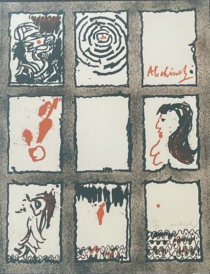 ALECHINSKY (Pierre). "二十年的印刷"（1967年）。彩色石板画印在Arches牛皮纸上，编号为53/80，有铅笔签名，装在木框中。为慕尼黑Van...
