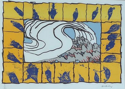 ALECHINSKY (Pierre). Untitled. Original lithograph in colors, just. 9/30, signed...