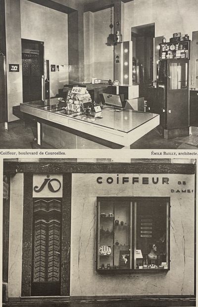 CHAVANCE (René). 新的商店。外墙和内饰。P., Albert Lévy, 1929年，对开，单页，48张日蚀版画，半灰布和花边的插图出版商文件夹。这本由Jean...