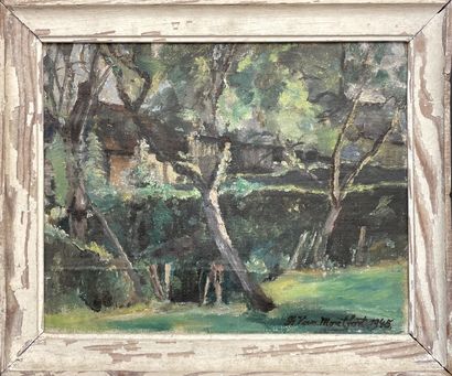 VAN MONTFORT (Franz). "风景"（1945）。布面油画，装在木板上，右下角有日期和签名，装在一个木框里。画框尺寸：38,5 x 46厘米；主题：30,5...