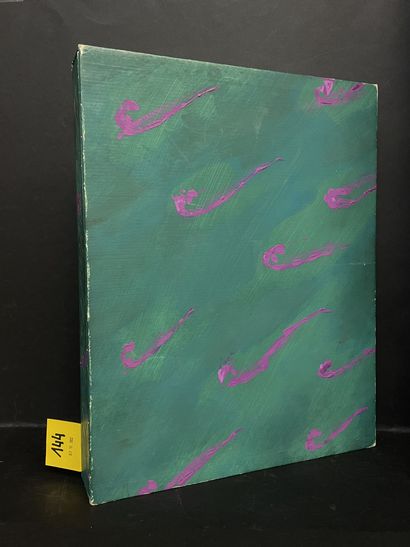 null MASSON - MAUROIS (André)。噬菌体。安德烈-马松（André Masson）的原始彩色版画。P.，La Passerelle，1960年，双开本，单张，封面为日本珍珠母纸，上面有浮雕的单色构图，出版商的文件夹和箱子上有手绘的色彩（箱子略微有些磨损）。第一版印数为145册，1/104牛皮纸pur...
