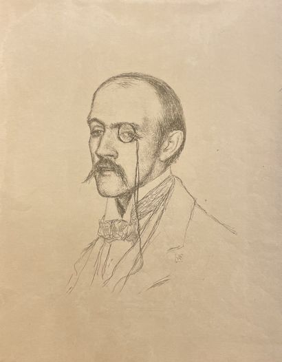 null REGNIER - VAN RYSSELBERGHE（Theo）。 "亨利-雷尼尔的肖像》（约1898年）。单色石版画，印在荷兰铺装纸上，版上有单字。支架和主题的尺寸：36...
