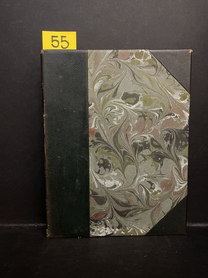 CLARÉTIE (Jules). 两个愿景。A.的双色调插图。罗比达。P., Angelo Mariani, 1910, 4°, 70 p., 绿色带角的半旗袍，带花的5肋书脊，封面破损。（封面书脊上有一些白蜡的痕迹，1个角被摩擦）。第一版。在Blanchet...