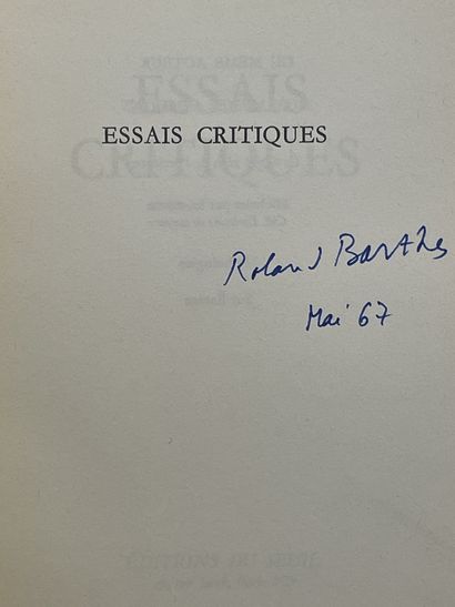 BARTHES (Roland). 批评文章。P., Seuil, "Tel Quel", 1964, 8°, br.第一版。没有大文件。印刷本，有作者的日期和...