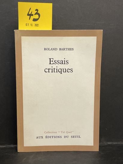BARTHES (Roland). Essais critiques. P., Seuil, "Tel Quel", 1964, 8°, br. Edition...