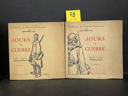 FAIVRE (Abel). 战争的日子（1915-1919年）。P.，皮埃尔-拉菲特，"大幽默家作品集"，1921年，2卷，8开本，全页空白，插图封面，普通箱子。第一版在奥朗德上印刷了500份，由作者签名。阿贝尔-法伊夫尔的幽默画集，曾出现在当时的讽刺性报纸上，主要是在《Assiette...