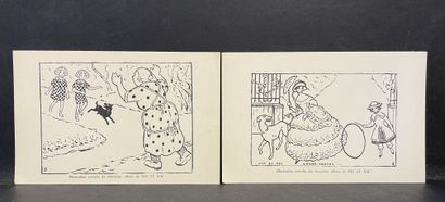 null 霍文（Jeanne）。12张明信片。来自 "Nic et Nac "专辑的插图。系列1和2。布鲁斯，L'Expansion belge，（约1925年），2辑9x14厘米的格式，在原来的印刷水晶下。新的条件。安妮-玛丽-费里埃斯，生于让娜-霍文（1888-1992），是一位自学成才的绘图员。她为几本书绘制了插图，并在布鲁塞尔的不同地方举办了展览。当时《太阳报》的艺术评论家发现了她，并建议她和她的姐姐为儿童创作一个周刊。他们创造了...