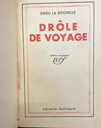 DRIEU LA ROCHELLE (Pierre). 旅行指南。P., NRF, 1933, in-12, 318 p., 黄褐色半鹿皮，光滑的书脊，作者、书...