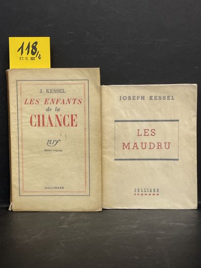 KESSEL (Joseph). Les Enfants de la chance.P., NRF, 1934, in-12, br. (封面稍有污点，边缘被刺破，小角折)。第一版印数为645份，1/80份为牛皮纸pur...