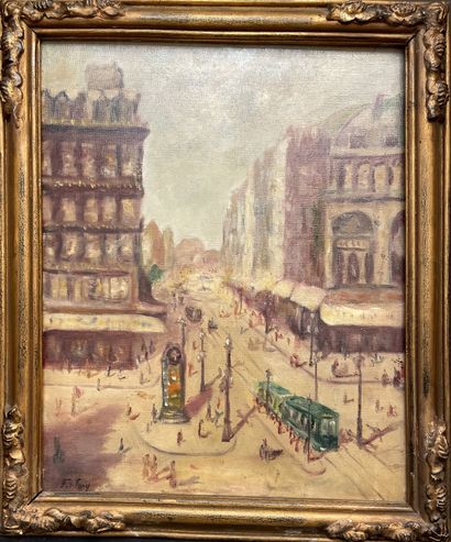WERY (Fernand). "德-布鲁克尔广场"。布面油画，左下角有签名，装在一个镀金的木框里。画框尺寸：58.5 x 49厘米；主题：51 x 40.5厘...