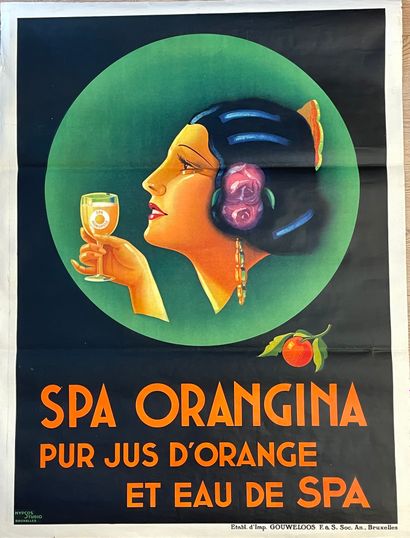 ANONYME. "Spa Orangina纯橙汁和水疗水"。彩色平版画。布鲁斯，Hypsos工作室，Impr.Gouweloos，1925年，尺寸：160×1...