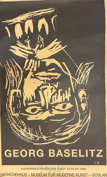 BASELITZ (Georg). 无题》（1986年）。海报。有签名的彩色石版画，是为他1986年在德国戈斯拉尔现代艺术博物馆的展览而作。尺寸：138 x 8...