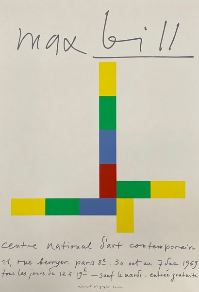 BILL (Max). 无题》（1969）。彩色绢印在牛皮纸上，为他在巴黎国家当代艺术中心的展览而制作。苏黎世，Ruckstuhl，1969，尺寸：61.5 x...