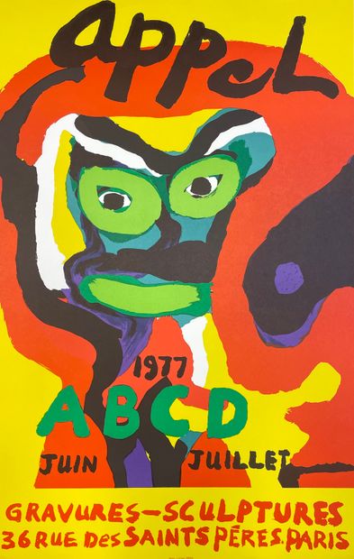 APPEL (Karel). 无题》（1977年）。海报。彩色石版画。P., Arts-litho, 1977, 尺寸：80,5 x 51 cm (下缘有细小的...