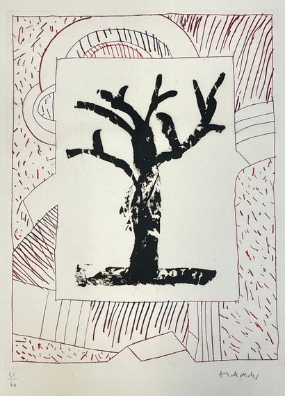 ALECHINSKY (Pierre). "红衣之树"（1993）。彩色蚀刻版画，仅有21/60，并有铅笔签名。底座尺寸：95 x 65厘米；主体尺寸：62.5...