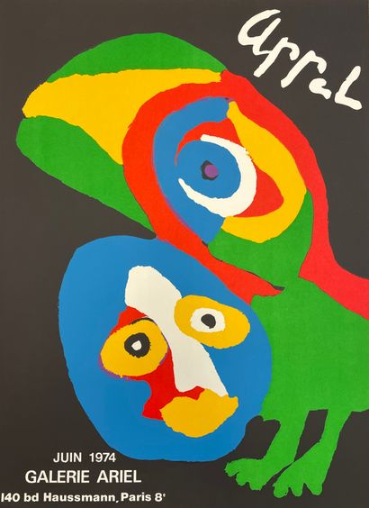 APPEL (Karel). 无题》（1974年）。海报。为他1974年在巴黎阿里尔画廊的展览而制作的彩色石版画。支持物和主题的尺寸：72.5 x 53厘米（下...
