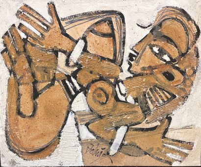 ADINGRA (Georges). "组成"。画布上的油画和沙子，中间部分有日期和签名。支持物和主题的尺寸：60 x 73厘米。