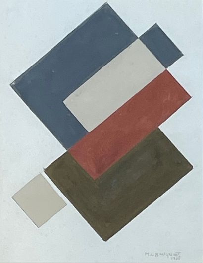 BAUGNIET (Marcel-Louis). "构成"（1930年）。纸上水粉画，右下角有日期和签名，装在垫子和木框下。框架尺寸：42 x 36厘米；主题：23...
