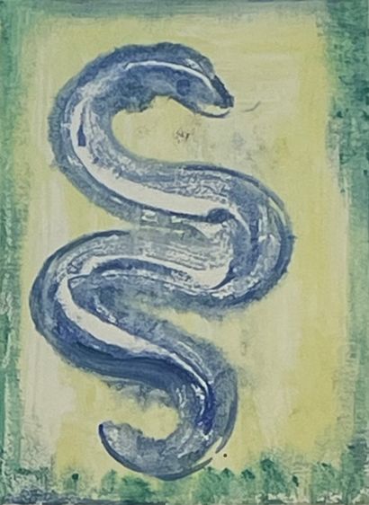 BAUGNIET (Marcel-Louis). "蛇"（1962）。纸上水粉画，右下角有日期和签名，装在垫子和白色木框中。框架尺寸：42.5 x 32.5厘米；主题：26...