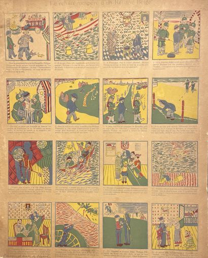 TYTGAT (Edgard). "一个比利时难民的意外回归"（1916年）。有16幅彩色插图的图版 "为Asiles des Soldats invalides...