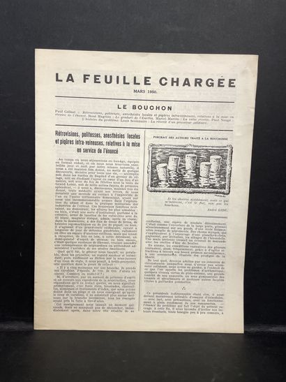 MAGRITTE.- La Feuille chargée，副标题为 "Le Bouchon"。布鲁塞尔，勒内-马格利特，1950年3月，2 x 4°的8页纸。Marcel...