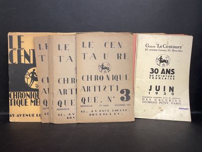 "Le Centaure". Chronique artistique mensuelle. 第一年：1号（封面上的标本），4号，7号，8号和9号；第二年：1号至9号（6号除外），三年：1号至10号（5号除外）。布鲁塞尔，1926-1929，22册，8°，装订。随信附上1930年6月在...