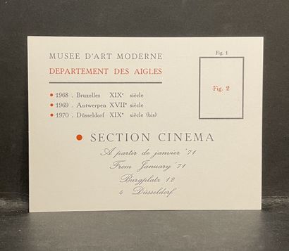 BROODTHAERS (Marcel). 宣布从1971年1月起在杜塞尔多夫的Burgplatz 12号开设 "老鹰部--电影部 "的卡片。1张10.5 × ...