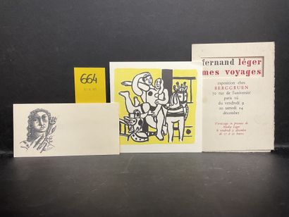 LEGER.- 为费尔南-莱热1955年和1986年在梅格特画廊举办的个人展览，一套2张石版印刷的邀请卡。附费尔南-莱热1960年12月在巴黎贝格鲁恩画廊举办的...