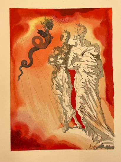 DALI.- DANTE. 神曲》。天堂。炼狱。L'Enfer。萨尔瓦多-达利的100幅作品被刻在木头上，并以彩色印刷。P., Les Heures Claires,...