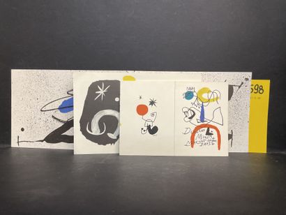 MIRO.- 一套4张邀请卡，全部采用平版印刷，其中2张采用梭织纸。为琼-米罗在迈格特画廊的2次个人展览（1968年和1973年）制作的卡片，为《Derrière...