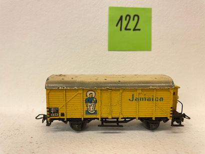 MÄRKLIN. "326". Wagon couvert ancien en zamac jaune JAMAICA. 2 axes, wagon à bananes,...