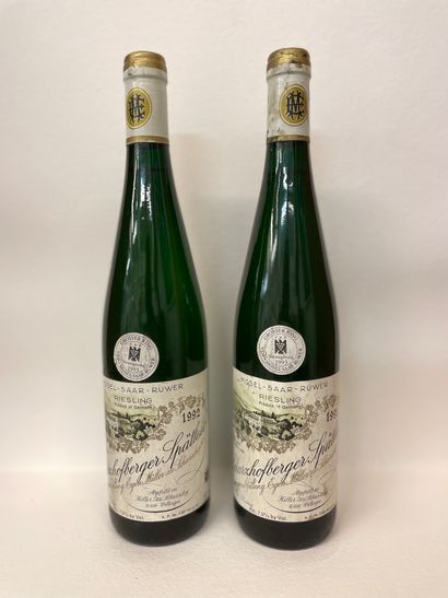 null "Scharzhofberger Spätlese - Egon Müller (1992). Two bottles. Good levels, capsules...