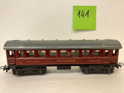 MÄRKLIN. "343 ". Voiture-lit rouge MITROPA. Märklin 343, année 1947-1950. Etat m...
