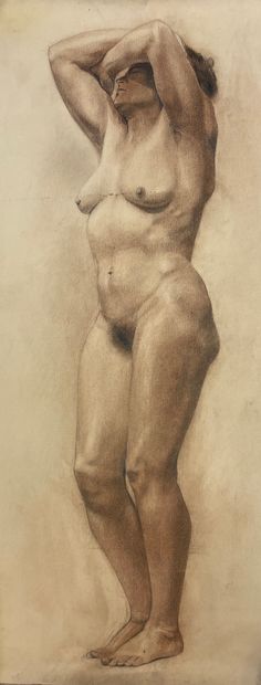 DUPOND (Hubert). "学术裸体"。一套5幅炭笔和红粉笔画，其中一幅有签名。各种尺寸。