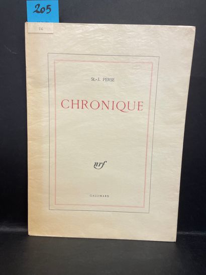 SAINT-JOHN PERSE. Chronique. P., NRF, 1960, in-folio, br. Edition originale tirée...