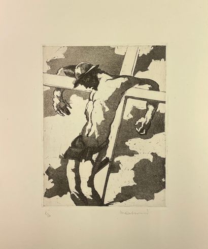 MASSONET (Armand). "1914-1918".一套10幅黑色蚀刻画，印在编织纸上，全部在50份上进行了公证，并有铅笔签名。媒体尺寸：（10 x）45...
