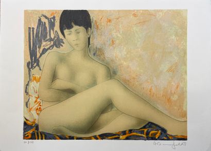 BONNEFOIT (Alain). "裸体"（1991）。彩色石板画印在坚固的纸张上，只有51/175，并有铅笔签名。支持物的尺寸：100×70厘米；主体：84.5×60厘米/IDEM。"裸体"（1998年）。彩色石板画，印在B.F.K....