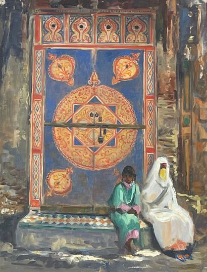 SMETS (Charles Ernest). "Kisaria Meknes, Maroc". Huile sur toile marouflée sur panneau,...