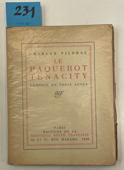VILDRAC (Charles). Le Paquebot Tenacity。P., NRF, 1920, 4° tellière, br., uncut (cover...