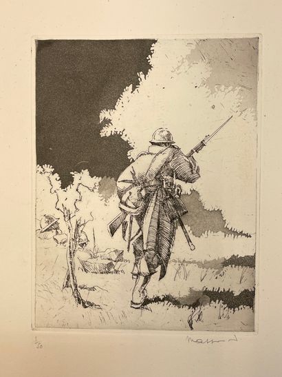 MASSONET (Armand). "1914-1918". Ensemble de 10 eaux-fortes en noir tirées sur papier...