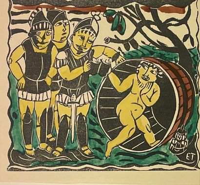 TYTGAT (Edgard). "第欧根尼"（1929）。彩色石板画，水彩画，上边缘覆膜，装在passe-partout下面。尺寸passe-partout:...