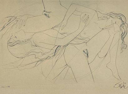 VALADIE (Jean-Baptiste). "裸体"（1974）。126/199，有日期，有铅笔签名，装在白色丝垫和镀金铝框中。画框尺寸：50.5 x 64.5厘米；主题：26.5...