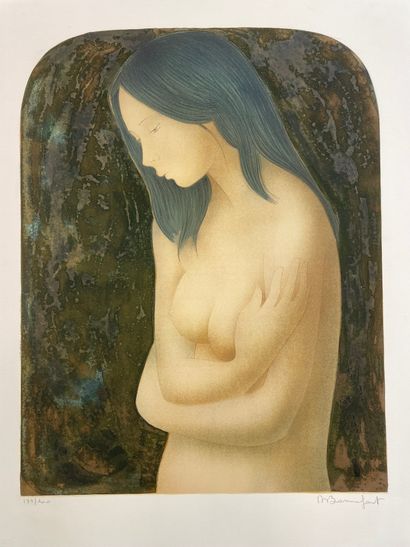 BONNEFOIT (Alain). "裸体"（1996）。彩色石板画印在Arches牛皮纸上，只有154/175，有铅笔签名。支持物的尺寸：64,5 x 50厘米；主体：48,5...