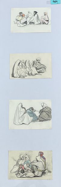 SMETS (Charles Ernest). "摩洛哥的观点"。一套4幅石墨和彩色铅笔画，都有签名，装在一个木框里。框架尺寸：105 x 40厘米；主题：（4...