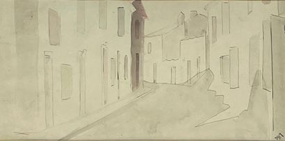 PAUL (Hermann). "一条街。纸上水彩画，右下角标有字样，装在木框中。框架尺寸：26.5 42.5厘米；主题：15 x 30厘米。