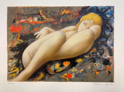 BONNEFOIT (Alain). "裸体"（1995）。彩色石板画印在Arches牛皮纸上，只有53/175，并有铅笔签名。支持物的尺寸：75,5 x 56厘米；主题：62...