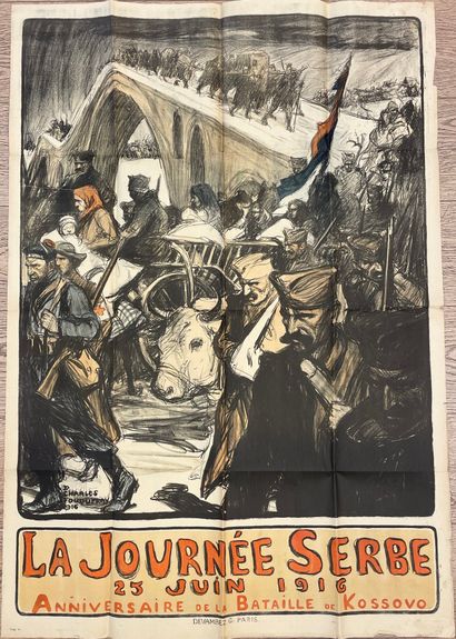 null FOUQUERAY（查尔斯）。"塞尔维亚之日"（1916年）。彩色石版画。P., Devambez, 1916年，尺寸：116 x 80厘米（折痕，发...