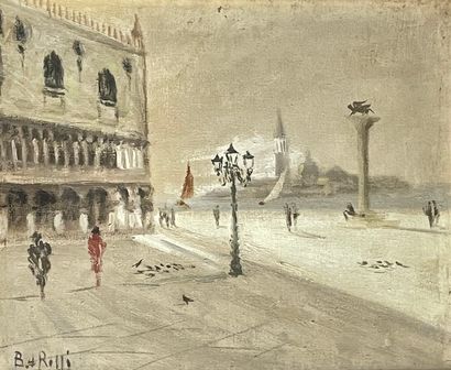 null ROLLI (B. de). "Place Saint Marc, Venise". Huile sur toile, signée au coin infér....